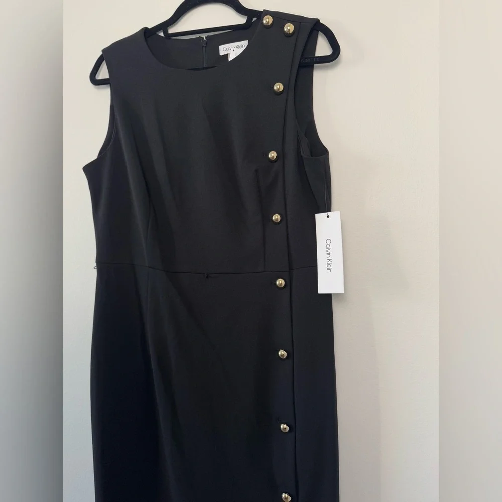 Calvin Klein Black Golden Faux Button Accent Sheath Dress, size 12 (new) - Picture 3 of 6